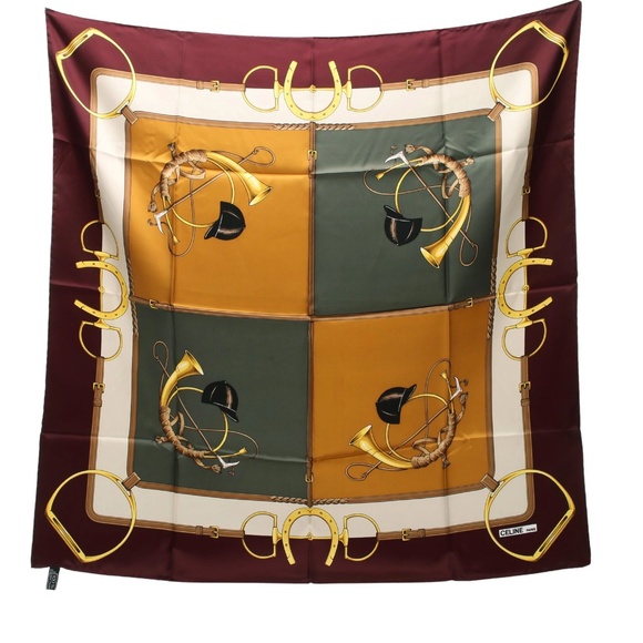 CELINE EUC multicolor bordeaux trumpet scarf - Picture 1 of 6